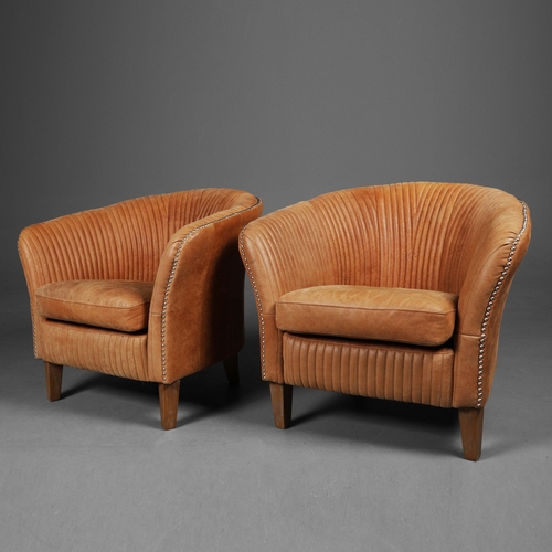 599 - OKA CROSBY LEATHER TUB ARMCHAIRS, A PAIR. (2). 73cm H x 82cm W x 80cm D.