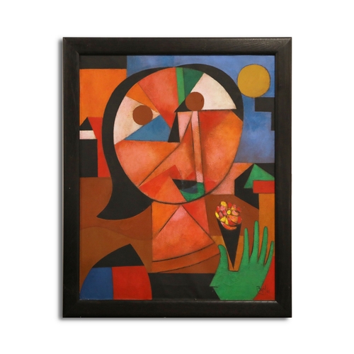 6 - ORLANDO BOFFILL HERNANDEZ (CUBAN B.1964). NINA CON FLORES. oil on canvas, 69cm x 59cm, framed.