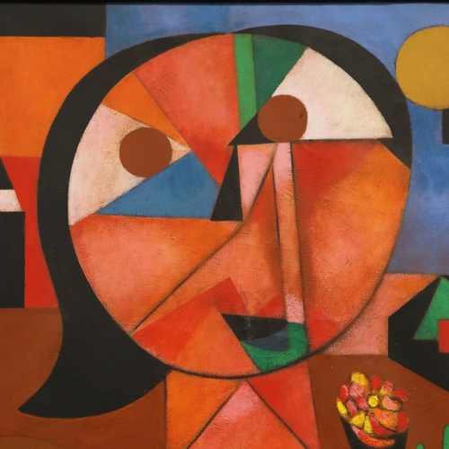 6 - ORLANDO BOFFILL HERNANDEZ (CUBAN B.1964). NINA CON FLORES. oil on canvas, 69cm x 59cm, framed.