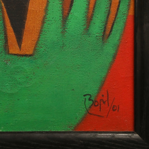 6 - ORLANDO BOFFILL HERNANDEZ (CUBAN B.1964). NINA CON FLORES. oil on canvas, 69cm x 59cm, framed.