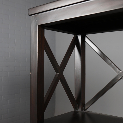 600 - OKA BOOKCASE. with X form back and sides 168 cm t x 86 cm w 32 cm d.