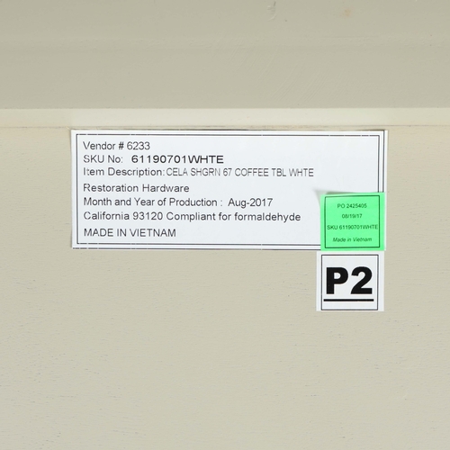 601 - RESTORATION HARDWARE CELA COFFEE TABLE. by Charlie Zagaroli, 170.5cm x 90.5cm x 39cm approx.
