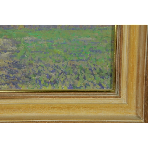 61 - OLIVER WARMAN (1932-2017). EVENING LIGHT - OATFIELD RIBERAC. oil on board, image 24cm x 29cm, framed... 