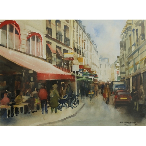 64 - ALAN HEPBURN WATERCOLOURS, A PAIR. Parisian street scenes, bears Mall Galleries label to verso , eac... 