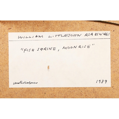 66 - WILLIAM LITTLEJOHN RSA, RSW, RGI (1929-2006). FISH SHRINE, MOONRISE. watercolour, 1989, image 29cm x... 