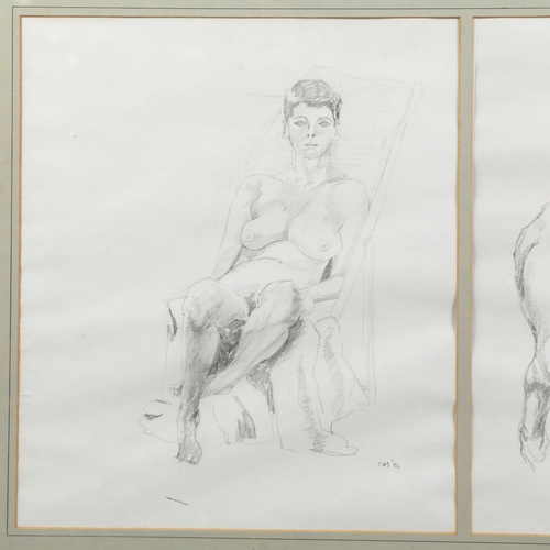 68 - NUDE STUDIES. pencil on paper of two nude figures, singed and dated 'CAS '86', mounted, glazed and f... 