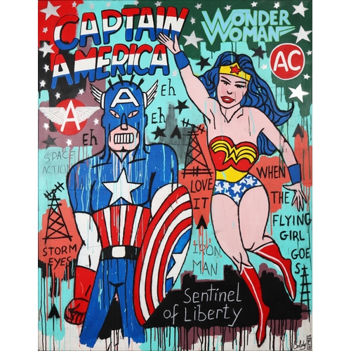 7 - LORENZO BOLDY (B. 1964). CAPTAIN & WONDER. oil on canvas, 162cm x 130cm.