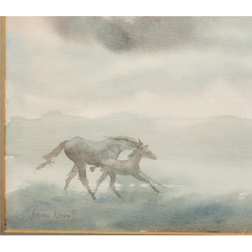 70 - JOANNA HOWELL. HORSES. watercolour, 41cm x 50cm, framed.