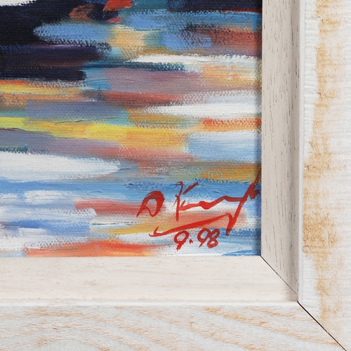 76 - HARBOUR SCENE WITH BOATS. oil on canvas, signed and dated bottom right, framed, 67 cm H x 56 cm W (f... 