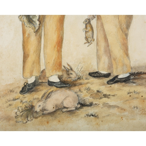 84 - 19TH CENTURY BRITISH SCHOOL. YOUNG BOYS WITH RABBITS. watercolour and pencil, 52cm x 39cm, framed.