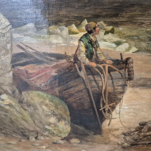 85 - THOMAS FRANCIS WAINEWRIGHT (1794-1883). FIGURES ON THE FORESHORE. oil on canvas, in gilt frame. Bear... 