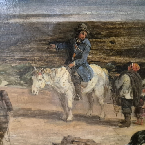 85 - THOMAS FRANCIS WAINEWRIGHT (1794-1883). FIGURES ON THE FORESHORE. oil on canvas, in gilt frame. Bear... 