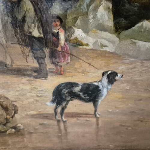 85 - THOMAS FRANCIS WAINEWRIGHT (1794-1883). FIGURES ON THE FORESHORE. oil on canvas, in gilt frame. Bear... 