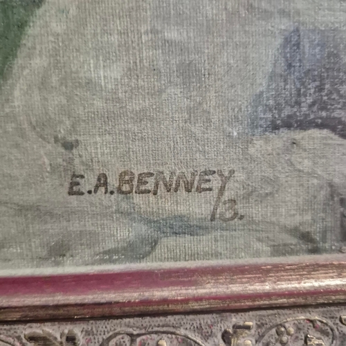 87 - ERNEST ALFRED SALLIS BENNEY (1894-1966). OXFORD FROM TRINITY COLLEGES CHAPEL. Oil on Board, 35cms x ... 