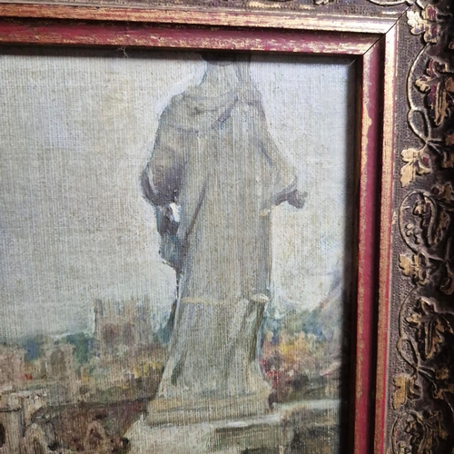 87 - ERNEST ALFRED SALLIS BENNEY (1894-1966). OXFORD FROM TRINITY COLLEGES CHAPEL. Oil on Board, 35cms x ... 