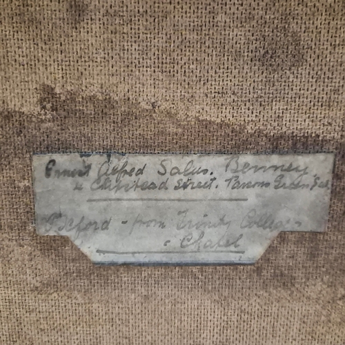 87 - ERNEST ALFRED SALLIS BENNEY (1894-1966). OXFORD FROM TRINITY COLLEGES CHAPEL. Oil on Board, 35cms x ... 