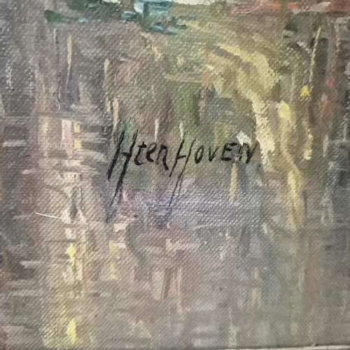 88 - HENDRIK TEN HOVEN (1901-1978). BLOEMENMARKT, SINGEL CANAL EN MUNTTOREN. Oil on Canvas, 55cms x 80cms... 