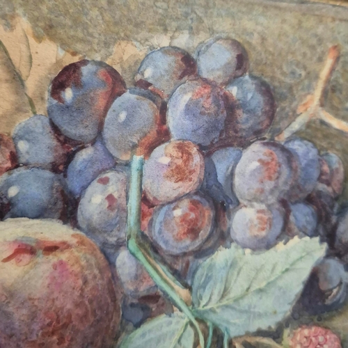 89 - A. L. HOLDING (1880-1940). STILL LIFE WITH PEACHES AND GRAPES. Watercolour, 15cms x 25cms, signed, f... 