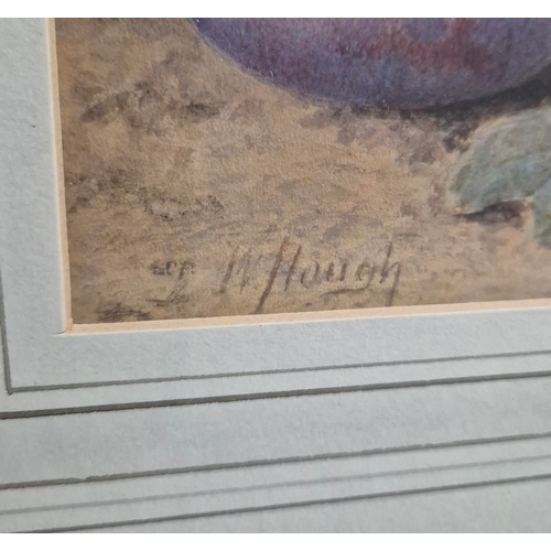 90 - WILLIAM B HOUGH (1819-1897). STILL LIFE WITH PLUMS AND HAZELNUTS. Watercolour, 17.5cms x 25cms, sign... 