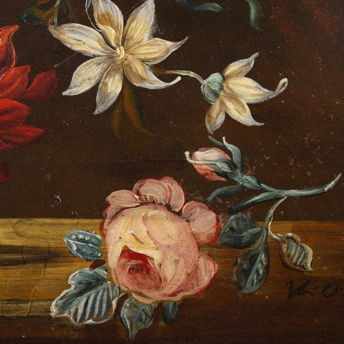 92 - 18TH CENTURY DUTCH MANNER. STILL LIFE WITH FLOWERS. oil on board, 72cm x 82cm, framed.