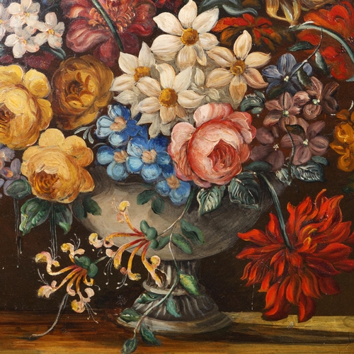 92 - 18TH CENTURY DUTCH MANNER. STILL LIFE WITH FLOWERS. oil on board, 72cm x 82cm, framed.