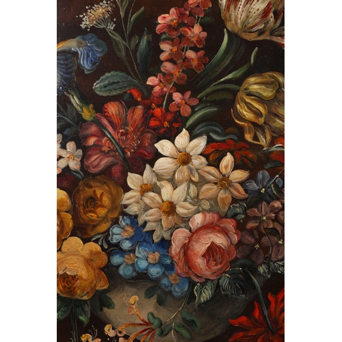 92 - 18TH CENTURY DUTCH MANNER. STILL LIFE WITH FLOWERS. oil on board, 72cm x 82cm, framed.