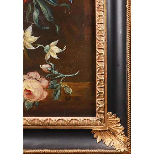 92 - 18TH CENTURY DUTCH MANNER. STILL LIFE WITH FLOWERS. oil on board, 72cm x 82cm, framed.
