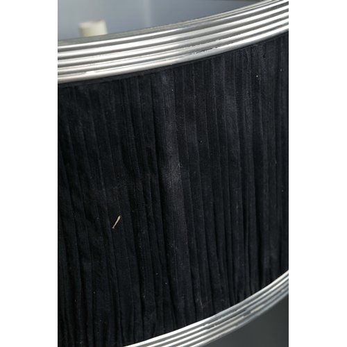 12 - CHARLES EDWARDS HANGING SILK DRUM SHADE LIGHT. 85cm t x 50 cm w approx.