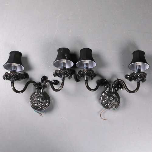 127 - MUNO ROMEO WALL LIGHTS, A PAIR. with shades, 40cm H each approx. (2).