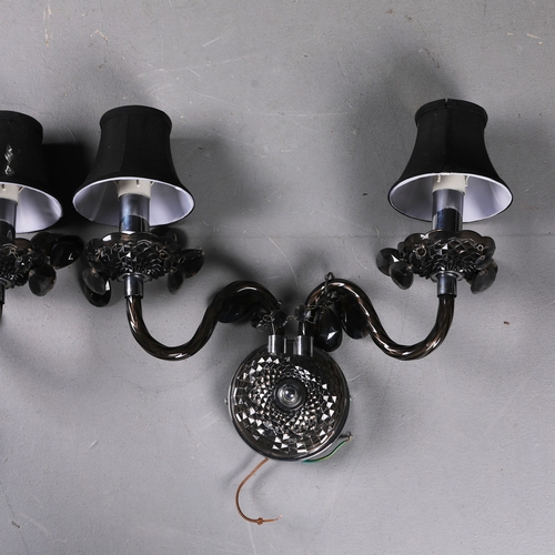 127 - MUNO ROMEO WALL LIGHTS, A PAIR. with shades, 40cm H each approx. (2).