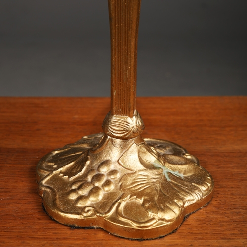 129 - TIFFANY STYLE TABLE LAMPS, A PAIR. each with hexagonal shades with a repeated symmetrical designs, r... 