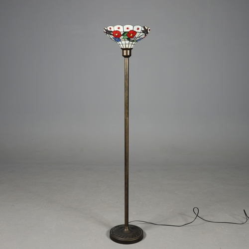 130 - TIFFANY STYLE FLOOR STANDING LAMP. the bowl-shaped shade with floral and dragonfly decoration, raise... 