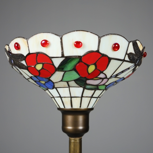 130 - TIFFANY STYLE FLOOR STANDING LAMP. the bowl-shaped shade with floral and dragonfly decoration, raise... 