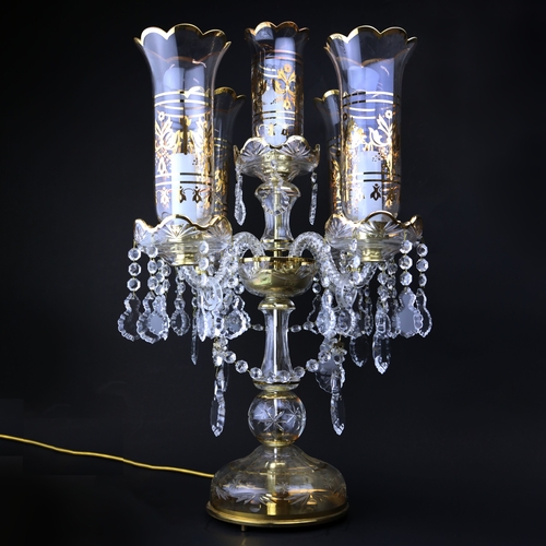 133 - BOHEMIAN STYLE TABLE LAMP. 5 branch, glass with gilt detail, 70.5cm H approx.