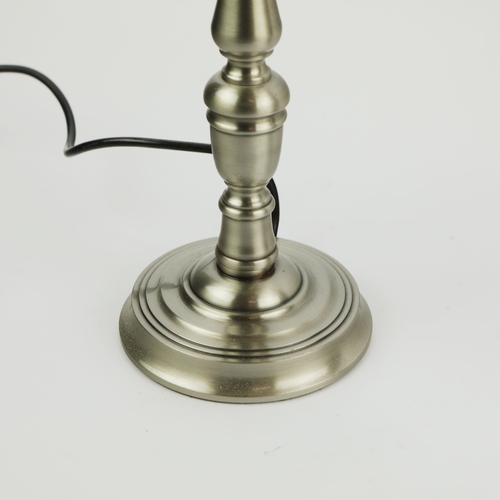 135 - CANDLE STICK FORM TABLE LAMPS, A PAIR. with shades, 75cm H approx. (2).