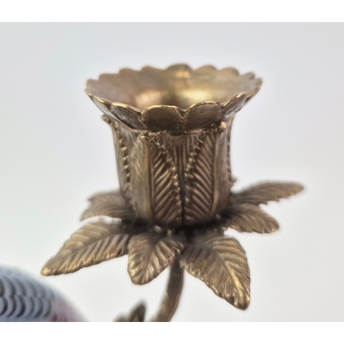 136 - CANDLESTICKS, A PAIR. in the form of birds sitting in trees, 30cm H approx.