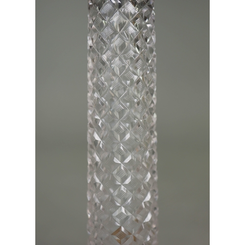 139 - COLUMN FORM TABLE LAMPS, A PAIR. cut glass and gilt metal, 108cm H approx.