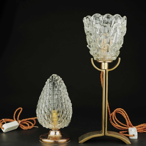 143 - 1940'S MURANO GLASS TABLE LAMPS, 2 DIFFERING. gilt metal stands, 41cm H at tallest approx. (2).
