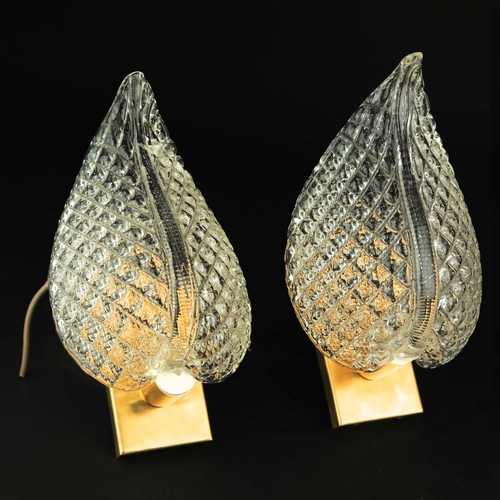 144 - MID CENTURY MURANO GLASS LEAF WALL LIGHTS, 2 SIMILAR. brass mounts, 25cm H approx. (2).