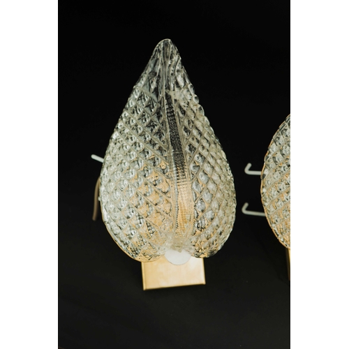 144 - MID CENTURY MURANO GLASS LEAF WALL LIGHTS, 2 SIMILAR. brass mounts, 25cm H approx. (2).