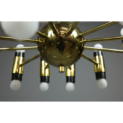 145 - 1970s AMERICAN GILT BRASS CEILING LIGHT. With twelve lights 100cm H x 62cm W.