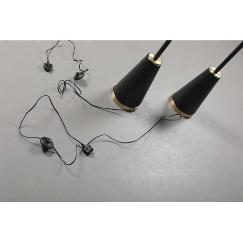 154 - FLOOR LAMPS, A PAIR. with shades, 170cm H each approx. (2).