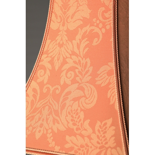 155 - STANDARD LAMP, BRASS. with an alabaster circular tray on a scrolled triform base overall 175 cm t in... 