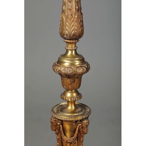 156 - BRASS STANDARD LAMP. with swag detail and three paw supports 155cm t.