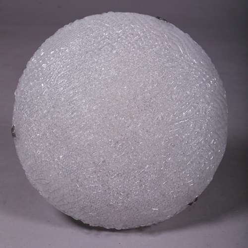 158 - LARGE 1970s ITALIAN CEILING LIGHT WITH TEXTURED GLASS DOMED SHADE. 15cm H x 52cm W.