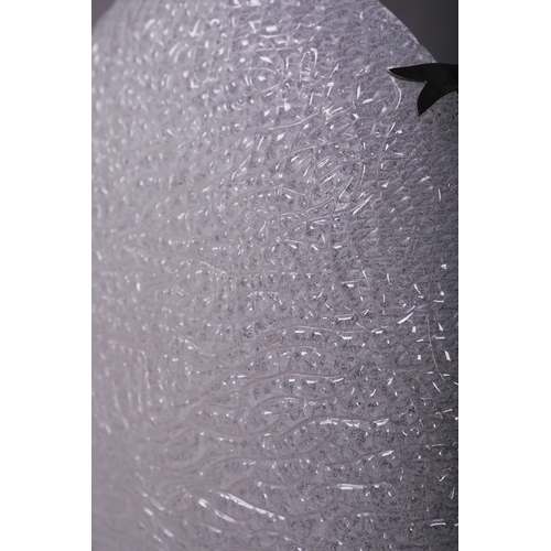 158 - LARGE 1970s ITALIAN CEILING LIGHT WITH TEXTURED GLASS DOMED SHADE. 15cm H x 52cm W.