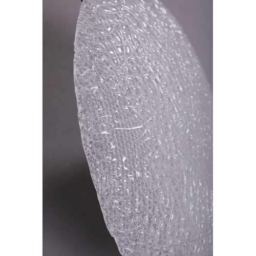 158 - LARGE 1970s ITALIAN CEILING LIGHT WITH TEXTURED GLASS DOMED SHADE. 15cm H x 52cm W.