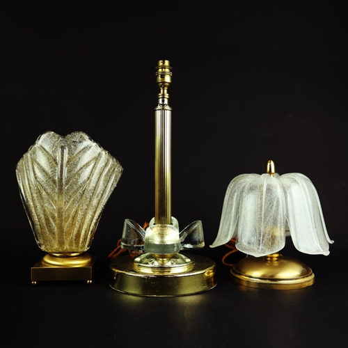 159 - SET OF THREE MID CENTURY CONTINENTAL GLASS AND GILT METAL TABLE LAMPS. Largest 34cm H x 20cm W.
