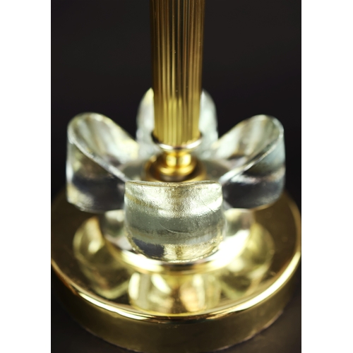 159 - SET OF THREE MID CENTURY CONTINENTAL GLASS AND GILT METAL TABLE LAMPS. Largest 34cm H x 20cm W.