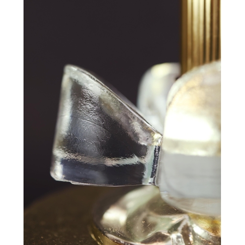 159 - SET OF THREE MID CENTURY CONTINENTAL GLASS AND GILT METAL TABLE LAMPS. Largest 34cm H x 20cm W.